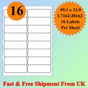 16 Per Sheet Address Labels White A4 Sheets Sticky Self Adhesive for Inkjet / Laser Printer