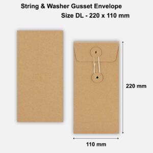 DL Size String & Washer Envelopes Bottom Tie Manilla Brown With Gusset