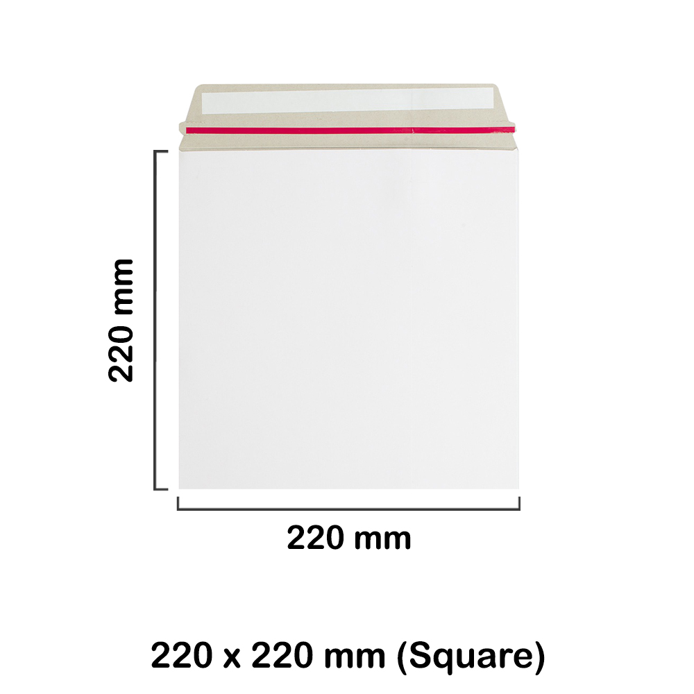 220x220 mm White Board Envelopes with Peel & Seal Strip - Square Envelopes
