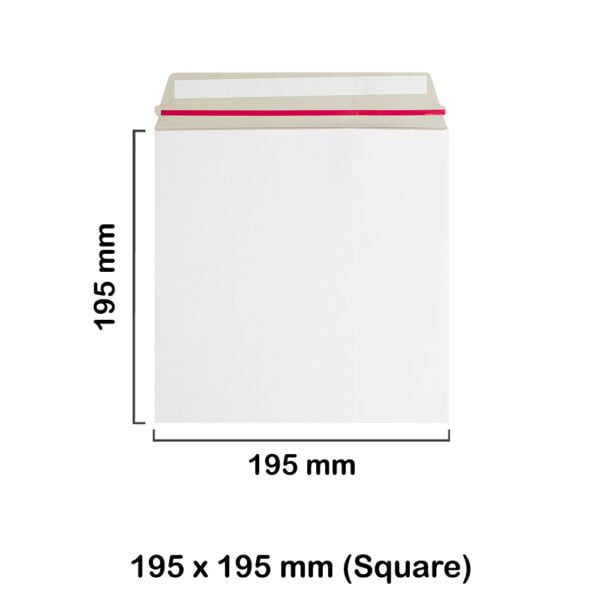 195x195 mm White Board Envelopes with Peel & Seal Strip - Square Envelopes