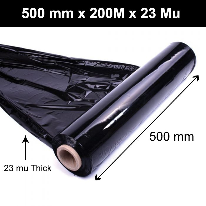 STRONG 23 MU ROLLS BLACK 500mm Wide PALLET STRETCH SHRINK WRAP CAST PACKING CLING FILM