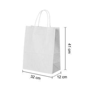 Large White Kraft paper Party Gift carrier bags with Twisted Handles - 32 x 41 x 12 cm