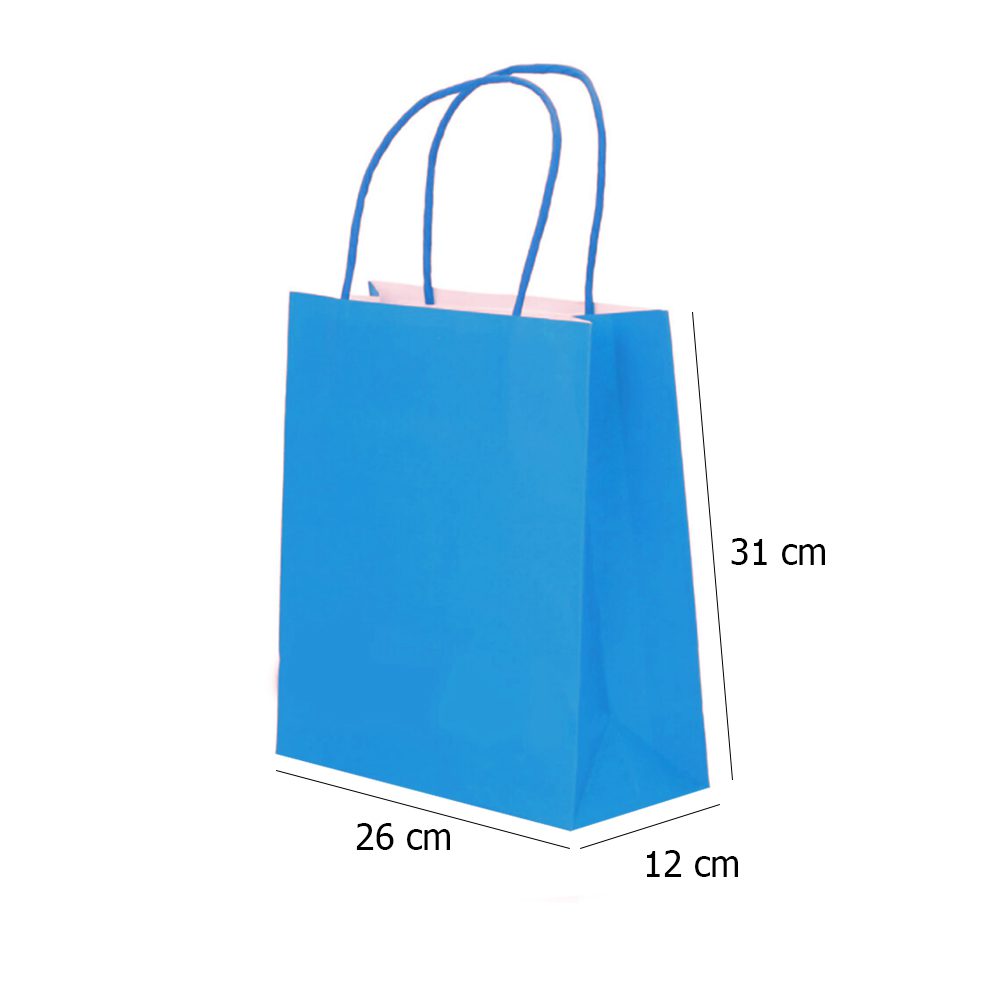 Medium Light Blue Kraft paper Party Gift carrier bags with Twisted Handles - 26 x 31 x 12 cm