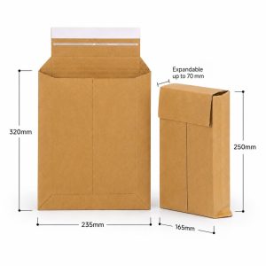 320mm long x 235mm wide Flat Capacity M Mailers - 250mm long x 165mm wide x 70mm deep (Expanded)