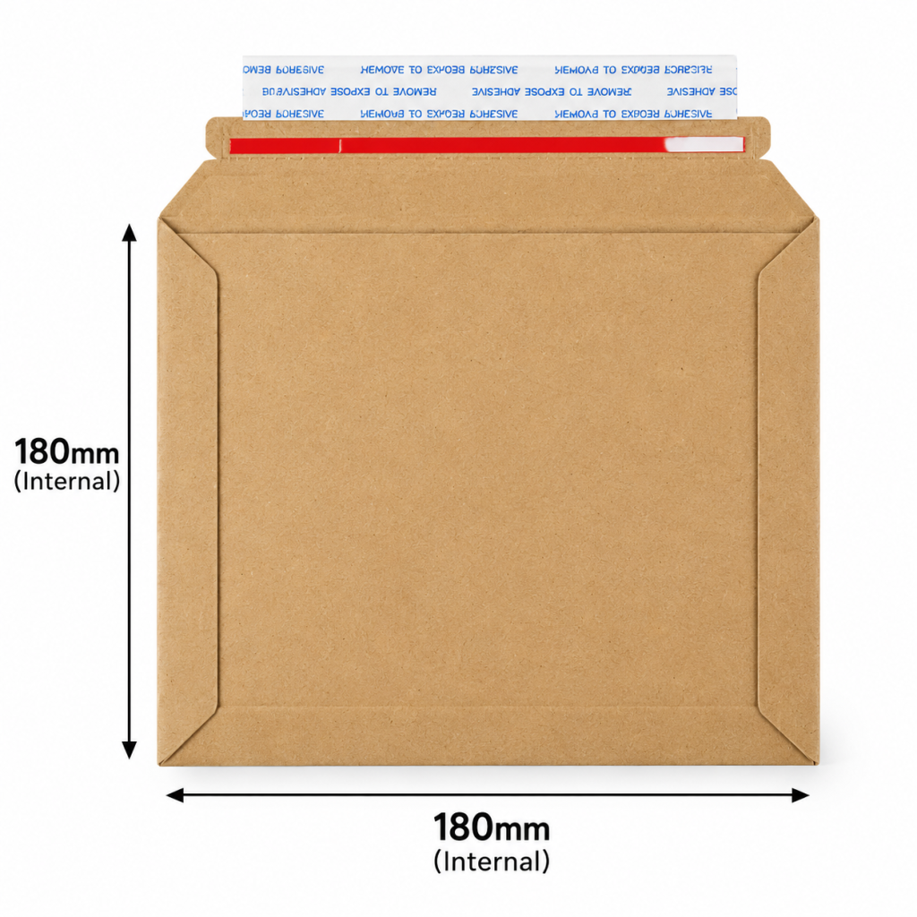 180 x 180mm Brown Rigid Cardboard Mailers 400gsm with Peel and Seal Closure