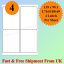 4 Per Sheet Address Labels White A4 Sheets Sticky Self Adhesive for Inkjet / Laser Printer