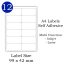 12 Per Sheet Address Labels White A4 Sheets Sticky Self Adhesive for Inkjet / Laser Printer